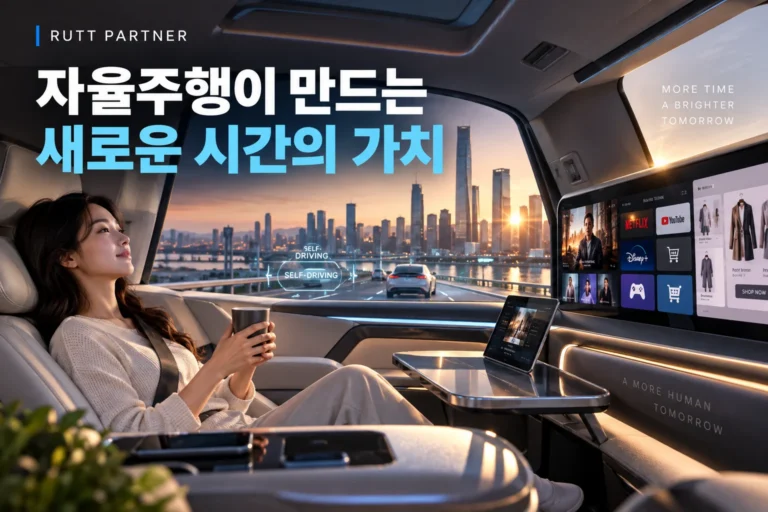 자율주행차 안에서 OTT와 쇼핑 등 새로운 이동시간을 즐기는 미래 모습