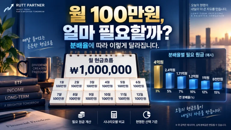 월배당 ETF로 월 100만원을 받기 위한 필요 원금을 분배율별로 비교하는 이미지