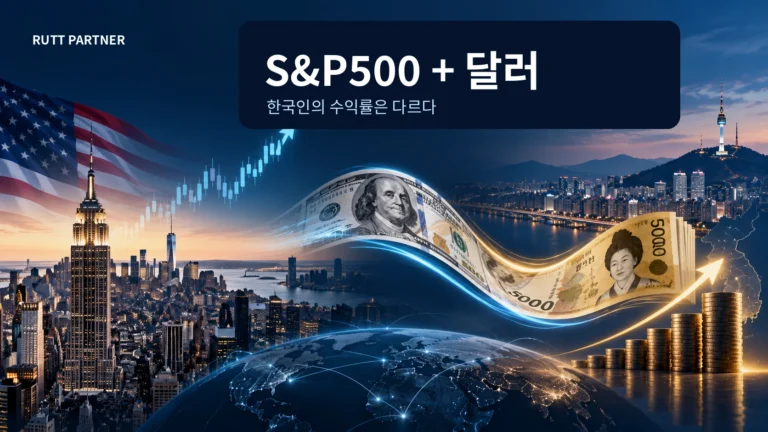 미국 S&P500 시장의 성장과 달러 환율 효과가 한국 투자자의 원화 자산으로 함께 연결되는 모습